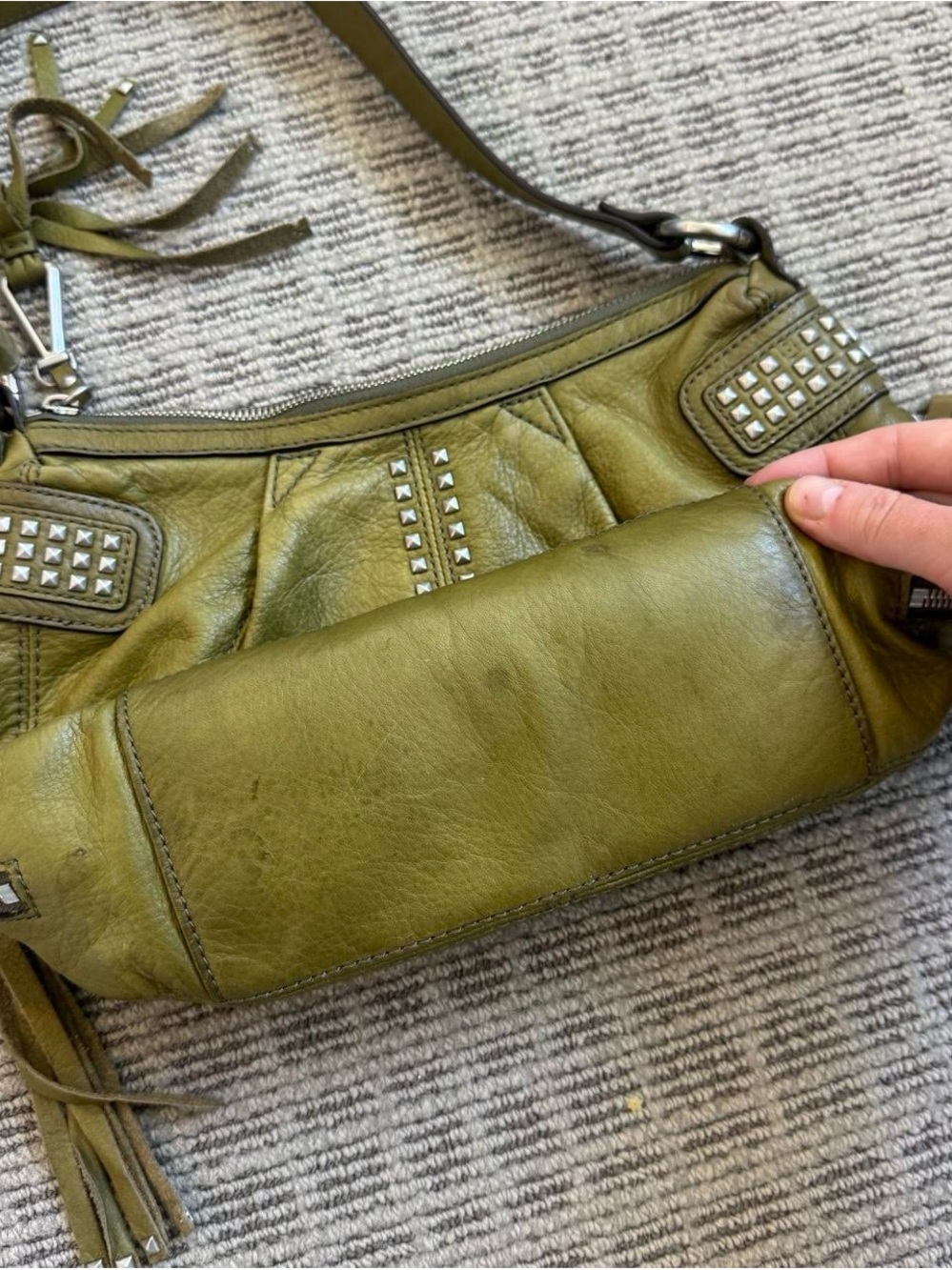 B makowsky vintage rare green leather bag with studs and fringe - Picture 5 of 8